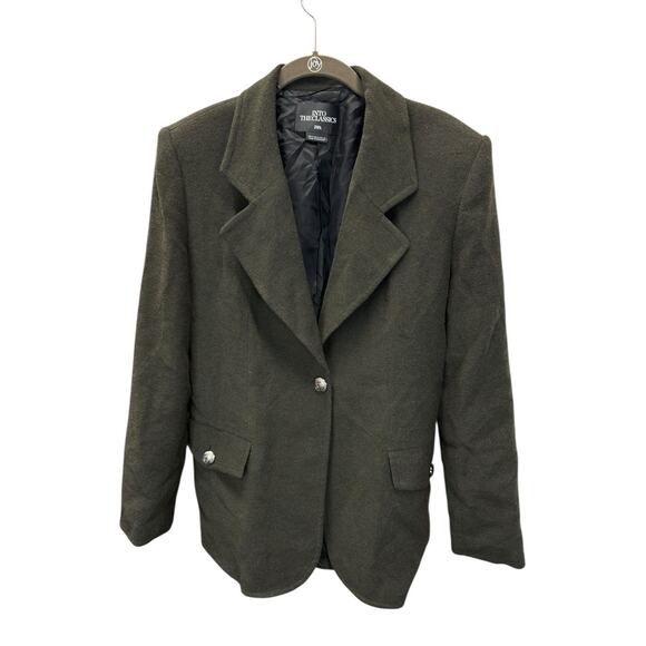 ZARA Limited Edition Wool Blend Dark Olive Green Blazer Jacket Gold Buttons sz M - Picture 5 of 16